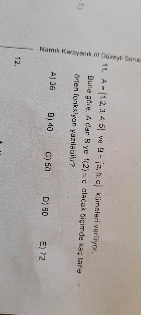 A={1, 2, 3, 4, 5 } Ve B = {a, B, C} Kümeleri Veriliyor. Buna Göre, A ...