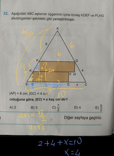 eşkenar üçgen uzunluk sorusu çözümü