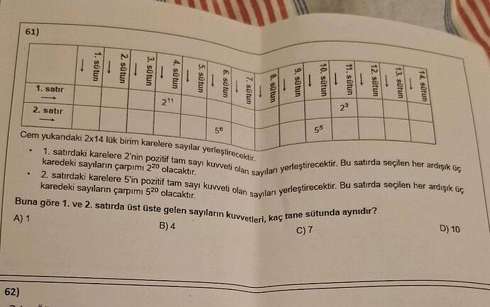 satr 1satu 211 Cem vukandaki 2x14 lūk birim karelere Sayılar yerleştirecokie 5 karedeki...