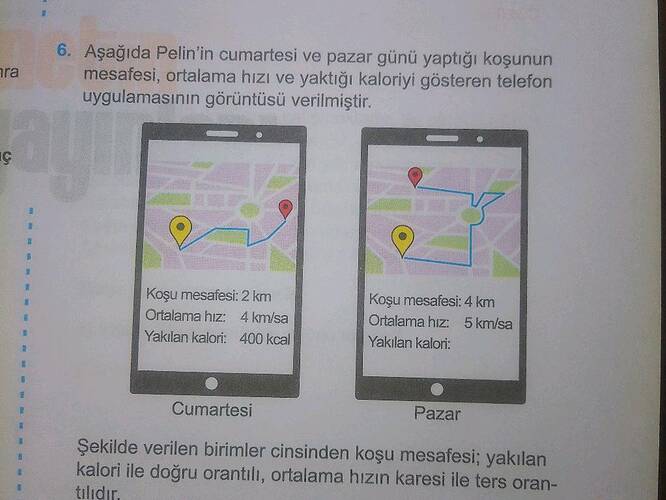 Aşağıda Pelin'in cumartesi ve pazar günü yaptığı koşunun mesafesi, ortalama hızı ve...