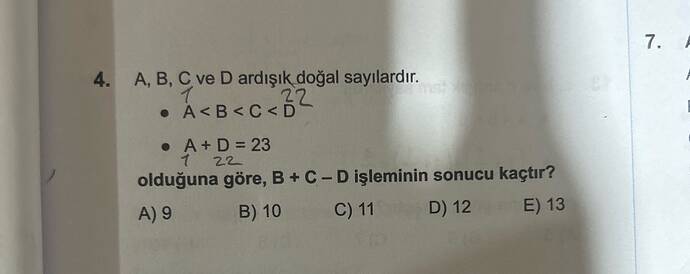 A , B , C ve D ardışık doğal sayılardır.