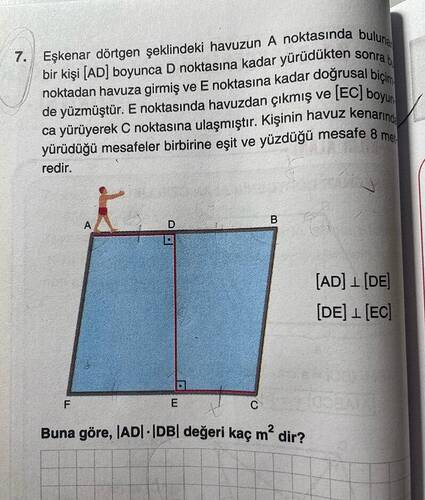 Eşkenar dörtgen şeklindeki havuzun A noktasinda bulu bir kişi boyunca D noktasına kadar...