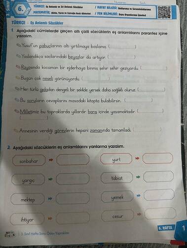 TÜRKÇE - Eş Anlamlı Sözcükler 1.