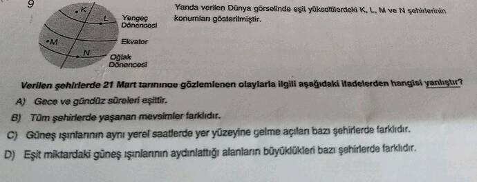 Yencec Dönencesi Ekvator Ogtak Donencesi Yanda verilen Dünya görselinde eşit...