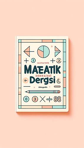 Design a minimalist children's math magazine cover titled 'Matematik Dergisi'. The title should be centered, written in bold, playful font, framed by a geometric border as the focal point. Include simple decorations such as a small math symbol (like an addition or equals sign), one pastel-toned shape (like a circle or triangle), and a cartoon pencil at one corner. The background should be in pastel colors, and the layout should be clear and easily readable for 5th graders.