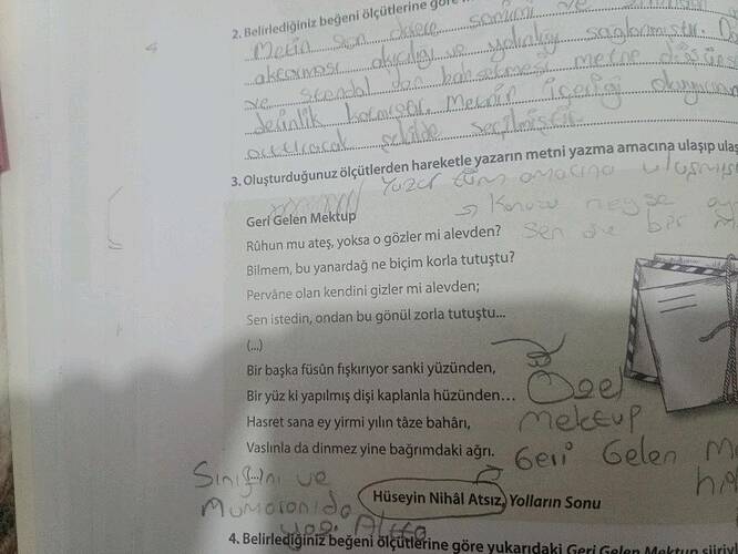 geri gelen mektup şiiriyle aynı içerikte bir mektup yazınız