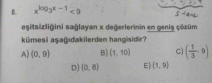 x^ ₃ x - 1 9 eşitsizliğini sağlayan x değerlerinin en geniş çözüm kümesi...