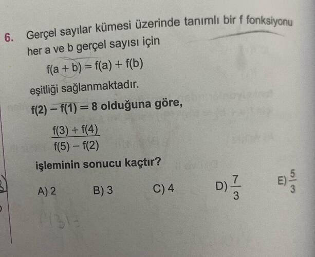 Gerçel sayılar kümesi üzerinde tanımlı bir f fonksiyonu, her a ve b gerçel sayısı için...
