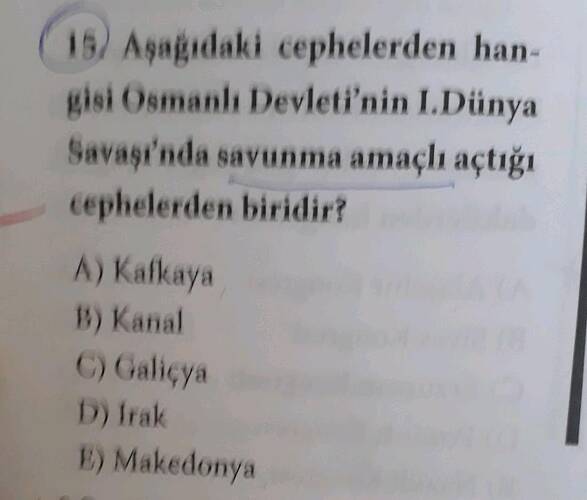 (19) Aşadaki cephelerden han- giei Osmanlh Devleti'nin LDünya Savaşi'nda savunma amaçli...