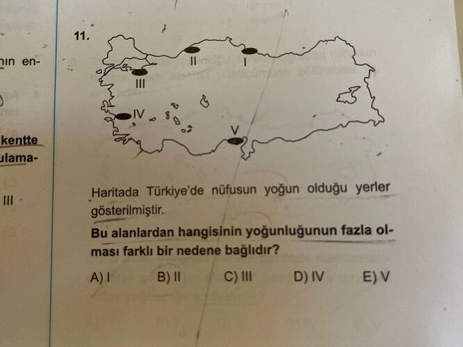 in en- V, kentte slama- Haritada Türkiye'de nüfusun yoğun olduğu yerler gösterilmiştir.