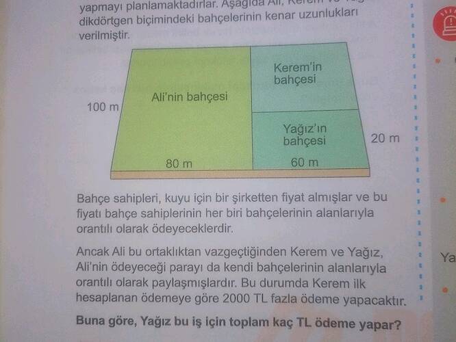 Aşağıda Ali, Kerem ve Yağız'ın dikdörtgen biçimindeki bahçelerinin kenar uzunlukları...
