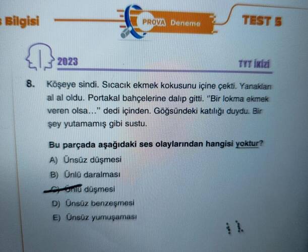 Bilgisi ROVA Deneme TEST S TYT İKizf Köşeye sindi.