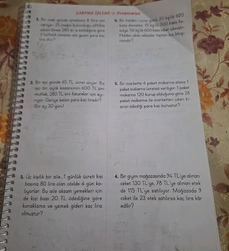 ÇARPMA İŞLEMİ → Problemler 1.