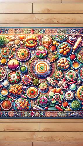 An engaging and visually appealing poster featuring traditional Syrian cuisine. The poster boasts a variety of vibrant and colorful dishes such as kibbeh, tabbouleh, fattoush, and hummus. The dishes are arranged artistically and are complemented by authentic Syrian decorations and patterns, showcasing the rich cultural heritage. The title 'Syrian Cuisine' prominently at the top of the poster attracts the viewer's attention. Also, the poster includes highlights and captions for traditional dishes and spices, adding an educational aspect to the beautiful display.
