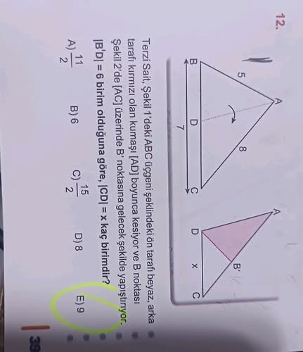 Terzi Sait, Şekil 1'deki ABC üçgeni şeklindeki ön tarafı beyaz, arka tarafı kırmızı...