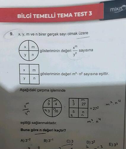 9 BİLGİ TEMELLİ TEMA TEST 3 X, y, m ve n birer gerçek sayı olmak Üzere X V n m...