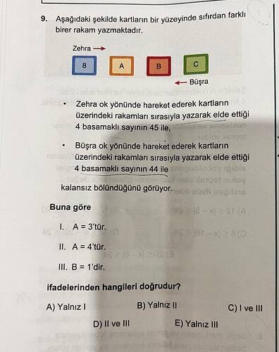 kartların bir yüzeyinde sıfırdan farklı birer rakam yazmaktadır.