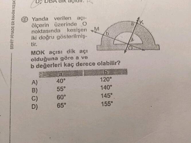 ŞEHİT PİYADE ER RAHİM KESK 6 Yanda verilen aç- ölçerin üzerinde O noktasında kesişen M...