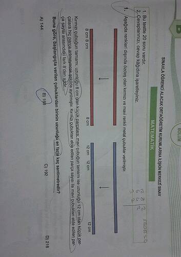 Buna göre, başlangiçta verilen çubuklardan birinin uzunluğu en fazlà kaç santimetredir?