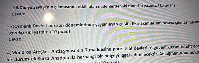 Dünya Savaşı'nın çıkmasında etkili olan nedenlerden iki tanesini yazınız.