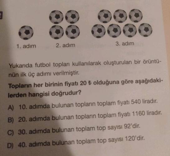 adım Yukarıda futbol topları kullanılarak oluşturulan bir örüntü- nün ilk üç adımı...