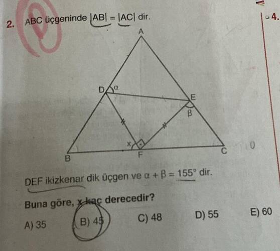 ABC üçgeninde .