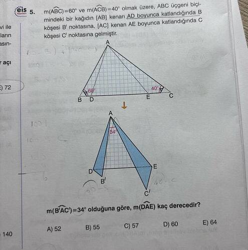 vi ile ların asın- m(ABC)-60° ve m(ACB)=40° olmak üzere, ABC üçgeni biçi mindeki bir...
