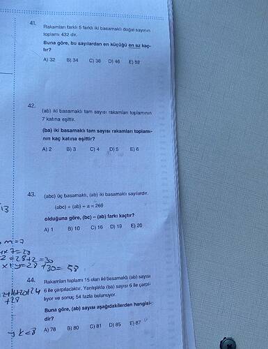 Rakamlar farka 5 farklı iki basamakt dogal sayınn toplami 432 dir.