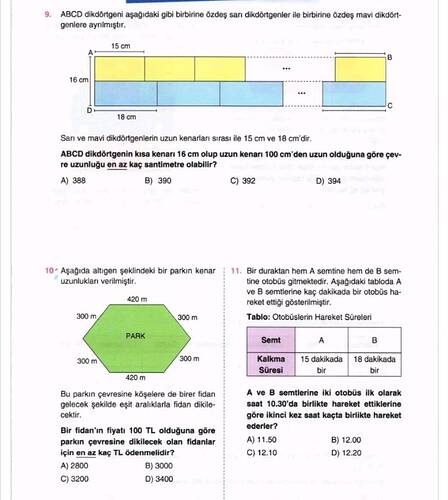 9 ABCD dikdörtgeni aşağıdaki gibi birtbirine özdeş sar dikdörtgenler ile birbirine...