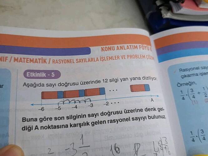 Etkinlik - 5 Aşağıda sayı doğrusu üzerinde 12 silgi yan yana diziliyor.