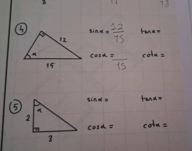 15 3 12 Sin2 Sine = cota =