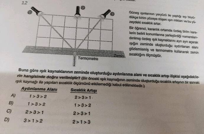 1 3 2 Buna göre igık kaynaklarının zeminde olugturduğu aydinianma alanı ve sIcaklik...