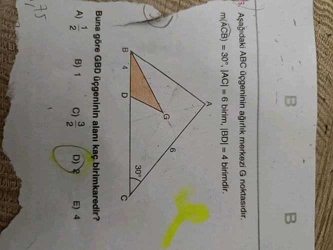 Buna göre GBD üçgeninin alanı kaç birimkaredir?