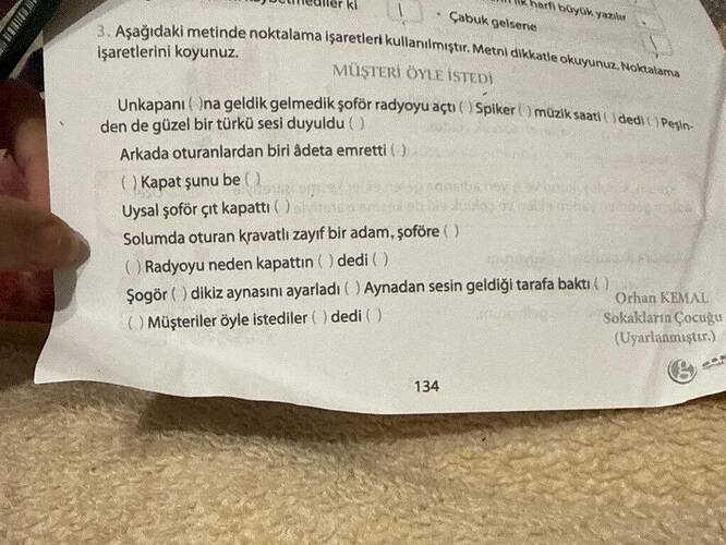 Aşağıdaki metinde noktalama işaretleri kullantlmistir.