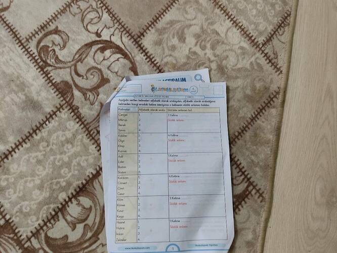 Aşağıda verilen kelimeleri alfabeik olarak sıraladığınızda kelimeden hangi sıradaki...