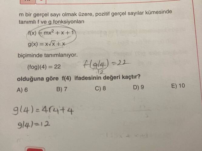 m bir gerçel sayı olmak üzere, pozitif gerçel sayılar kümesinde tanımlı f ve g...