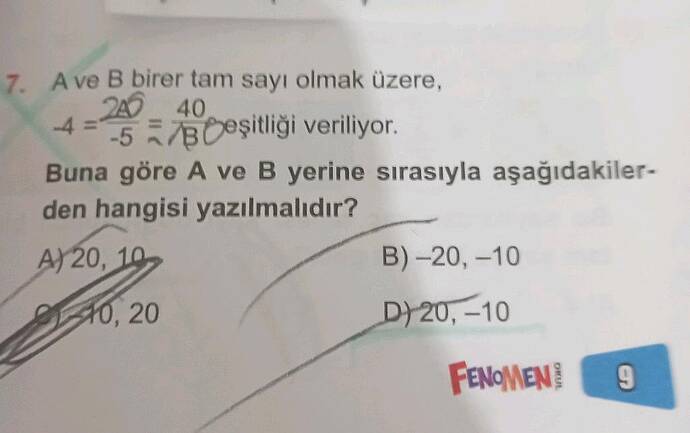A ve B birer tam sayı olmak üzere, 2A0 40 -5Beşitliği veriliyor.