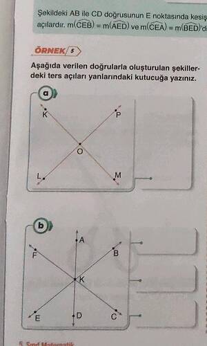 Şekildeki AB ile CD doğrusunun E noktasında kesiş açılardır.