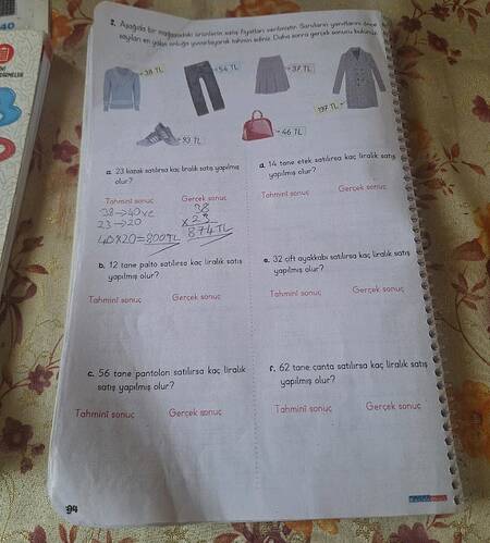 Aşağıda bir mağazadaki ürünlerin satış fiyatları verilmiştir.