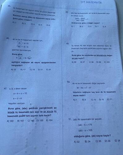 TYT MATEMATIK Uç basama bir s yer degiştirilip olde edilat say r sayi nn birtar ve...