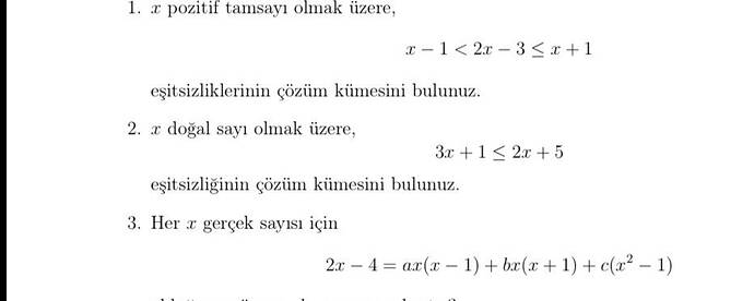 z pozitif tamsayı olmak üzere, z-l 2r -3 z +1 eşitsizliğinin çözüm kümesini bulunuz.