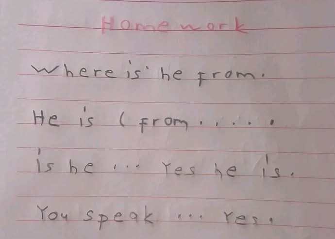 Homework Where is he from?