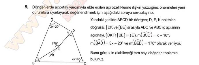 Dörtgenlerde açıortay yardımıyla elde edilen açı özelliklerine ilişkin yazdığınız...