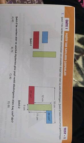 Şekil-1'de verilen kenar uzunlukları cm cinsinden doğal sayı olan üç adet dikdörtgen,...