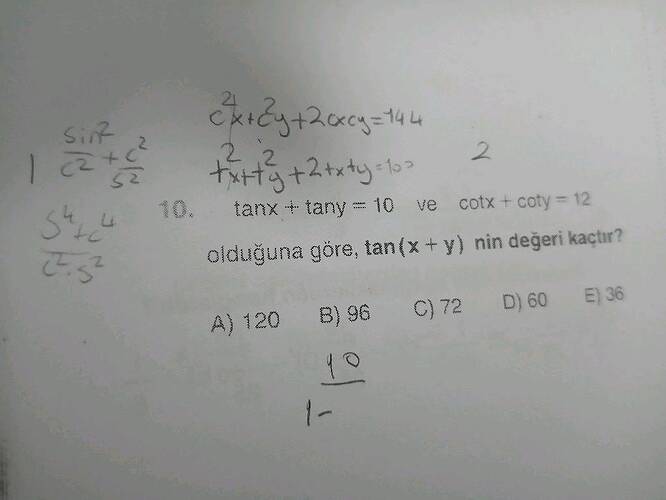 x + y = 10 ve ot x + ot y = 12 olduğuna göre, (x + y) nin değeri kaçtır?