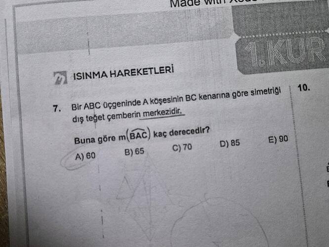 ISINMA HAREKETLERİ Bir ABC üçgeninde A köşesinin BC kenarına göre simetriği dış teğet...
