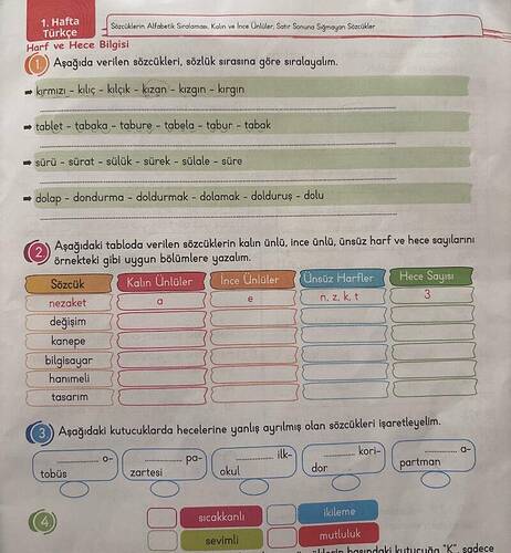 Hafta Türkçe Harf ve S&zcüklerin Alfabetik Sıralaması, Kairn ve Ince Unlüler, Satr...