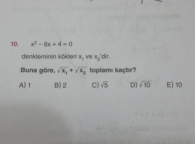 x2-6x+4 =0 denkleminin kökleri x, ve x,'dir.