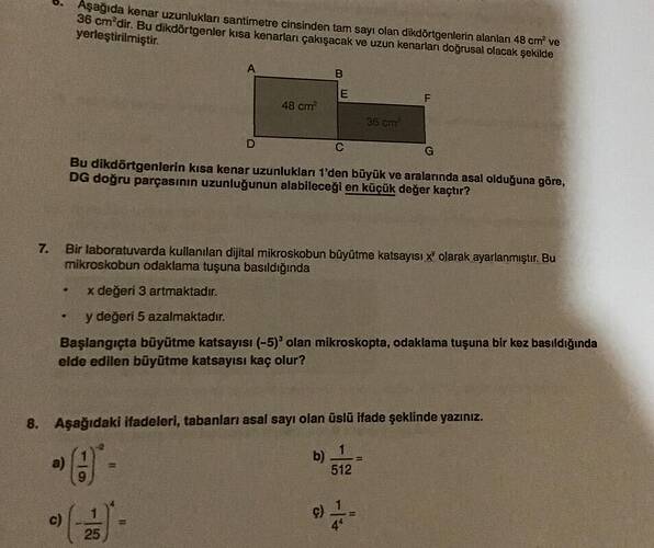 Aşağıda kenar uzunlukları santimetre cinsinden tam sayı olan dikdörtgenlerin alanları...