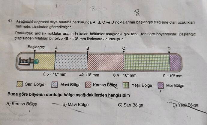 Aşağıdaki doğrusal bilye firlatma parkurunda A, B, C ve D noktalarının başlangıç...